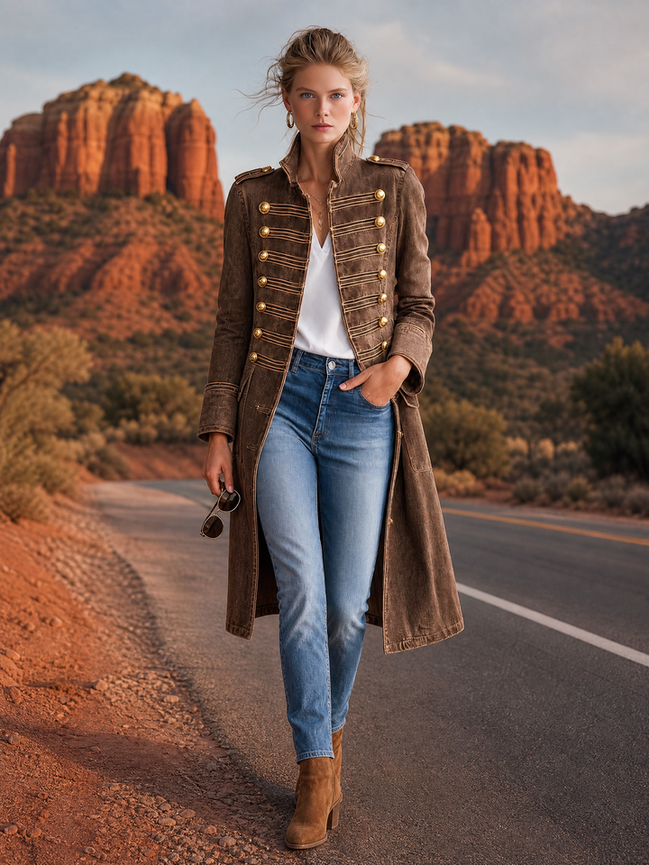 Latia - Long Sleeve Coat With Stand Collar