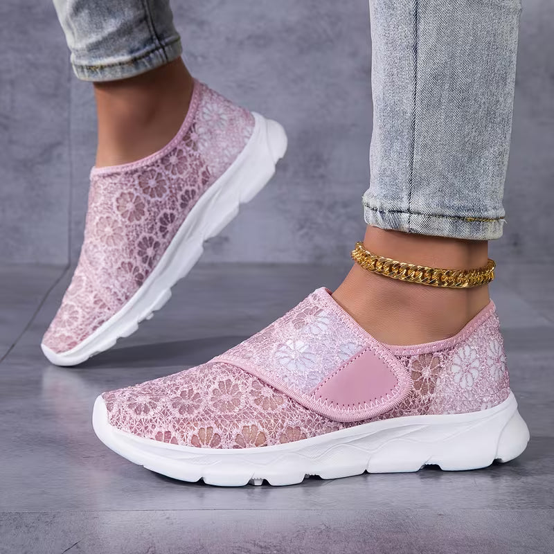 Sabyne - Floral Lace Hook and Loop Sneakers