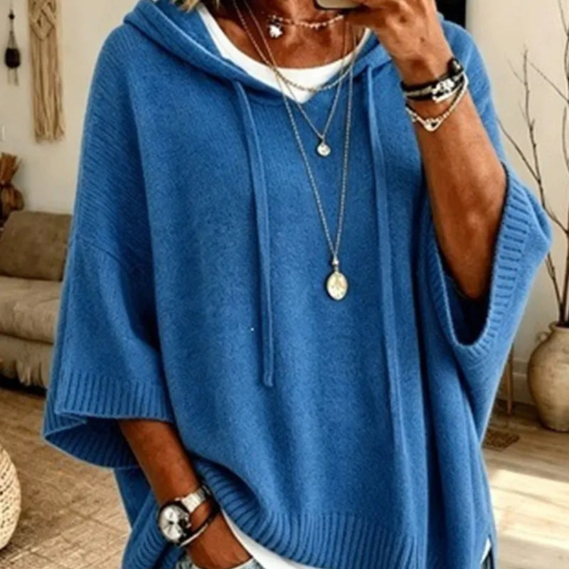 Kinala - Oversized Knit Hoodie With Drawstring