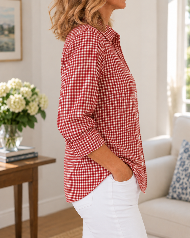 Colien - Long Sleeve Gingham Button Up Shirt