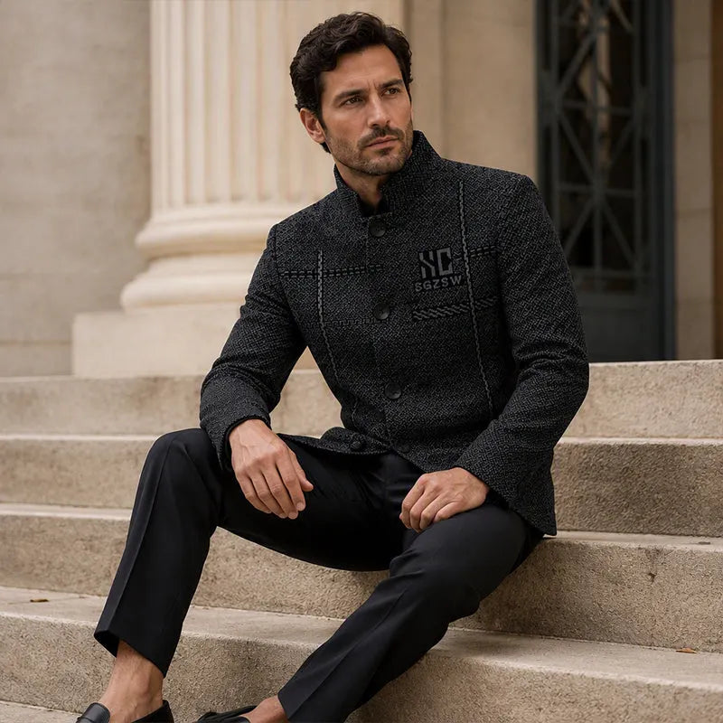 Samsam - Slim Fit Mandarin Collar Blazer