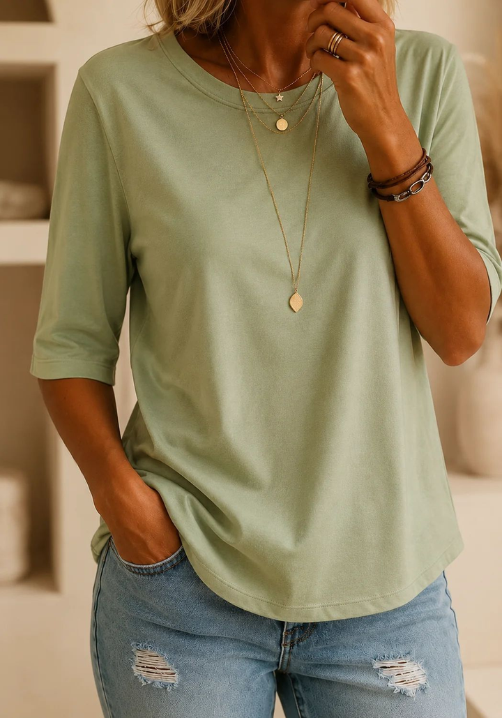 Arisa - Crew Neck Three Quarter Sleeve T-Shirt