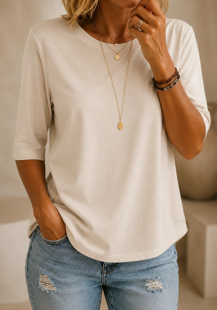 Arisa - Crew Neck Three Quarter Sleeve T-Shirt