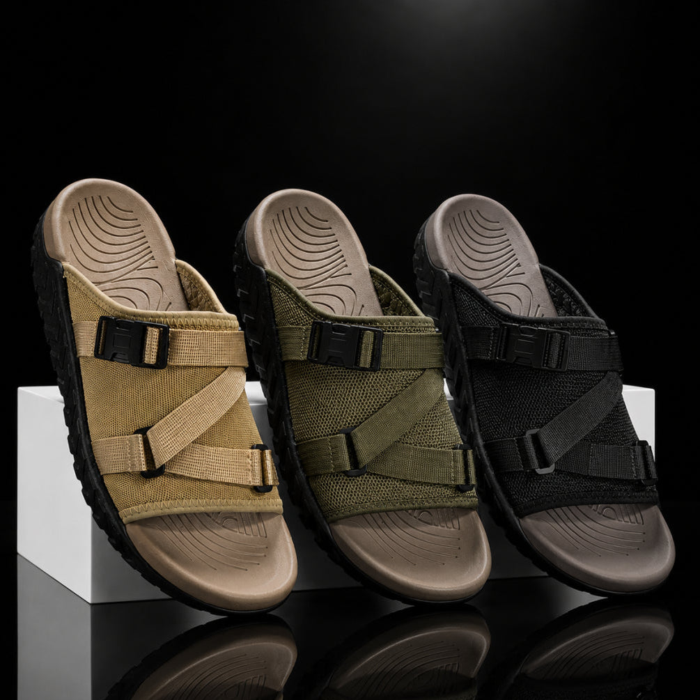 Hatton - Adjustable Cross-Strap Buckle Slide Sandals