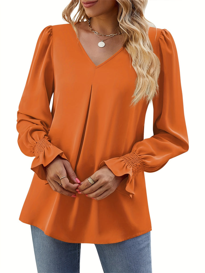 Shugyla - Long Sleeve Loose Shirt With Ruffle