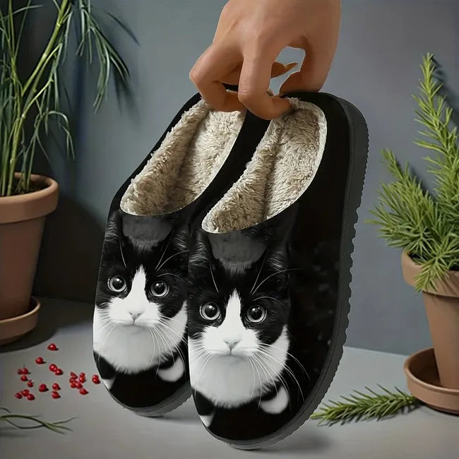 Miane - Elegant Cat Print Slippers