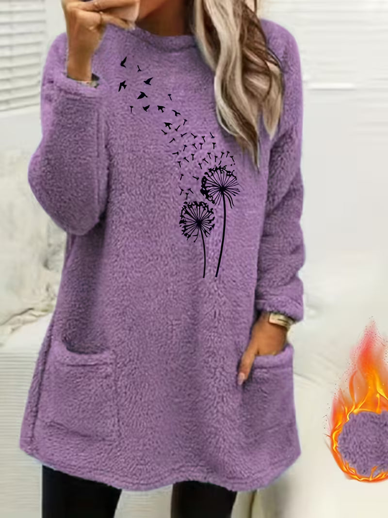 Zibija - Fleece Sweatshirt With Dandelion Print