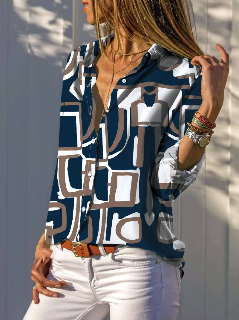 Fizana - Casual Geometric Print Chiffon Shirt