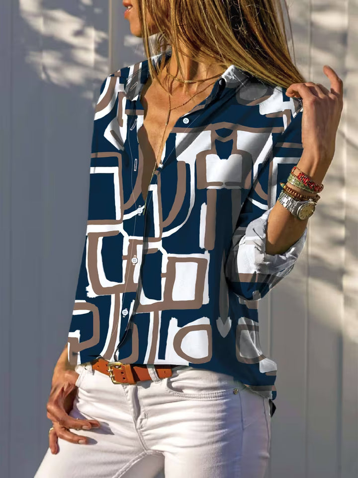 Fizana - Casual Geometric Print Chiffon Shirt