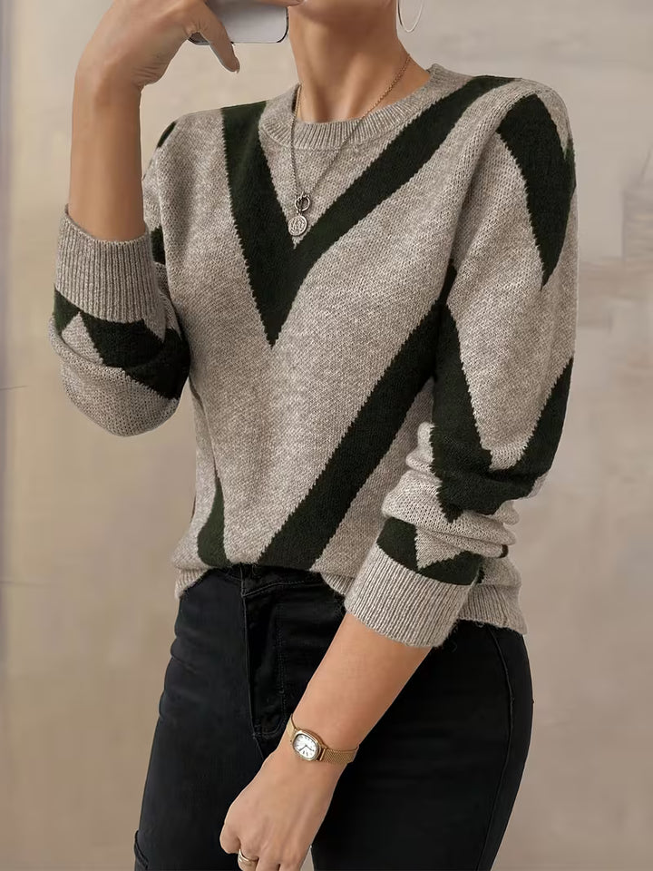 Minaza - Geometric Pattern Round Neck Sweater