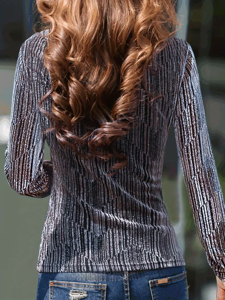 Sunija - Long Sleeve Metallic Textured Top