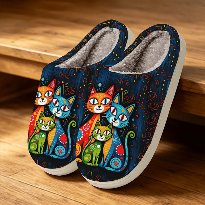 Quincy - Cat Print Plush-Lined Slippers