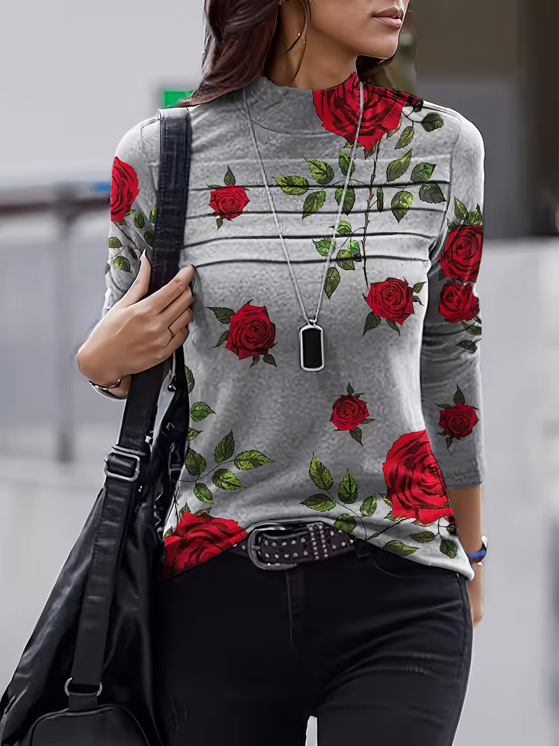 Zunni - Floral Print Mock Neck Top