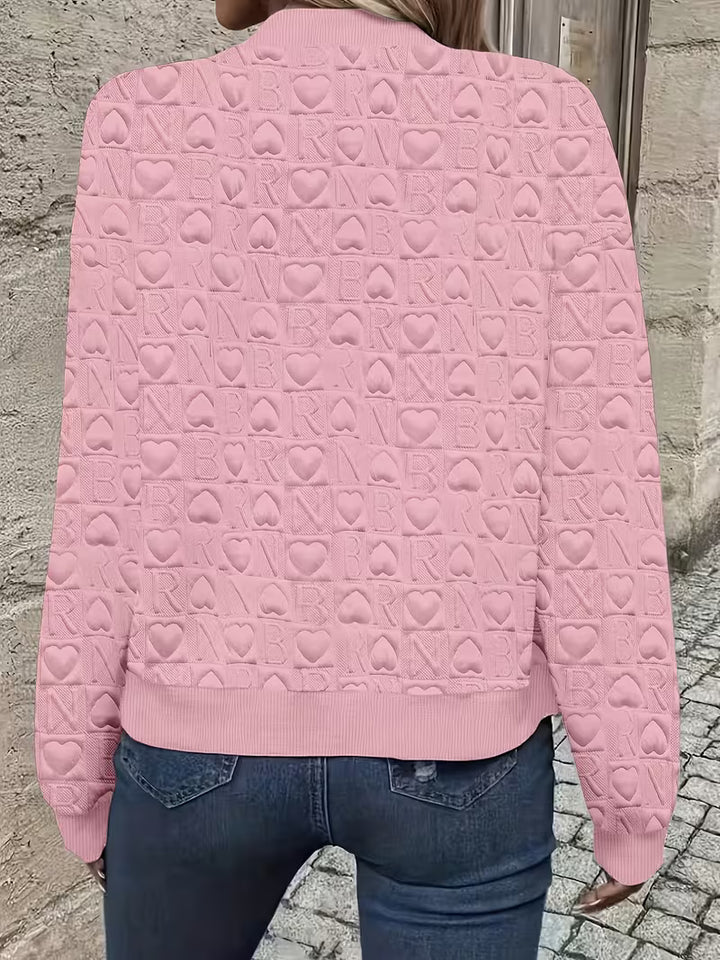 Lojina - Embossed Heart Pattern Zip-Up Jacket