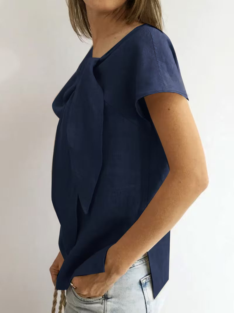 Wiliena - Tie-Neck Short Sleeve Top