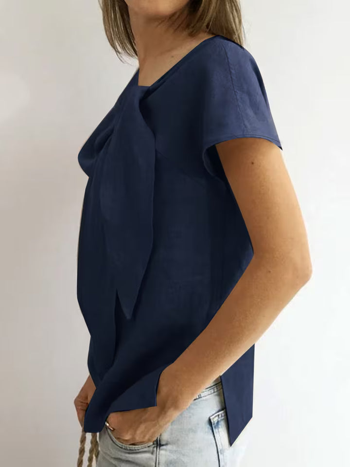 Wiliena - Tie-Neck Short Sleeve Top