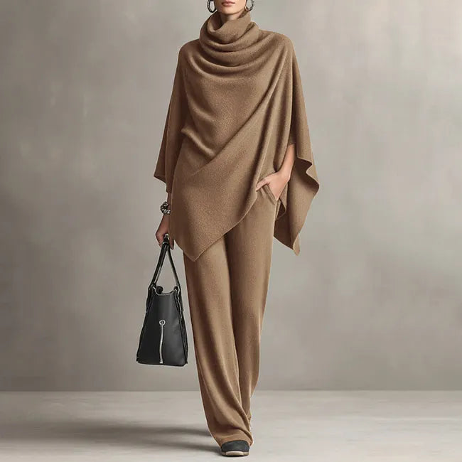 Deidraa - Cowl Neck Cape & Wide-Leg Pant Set