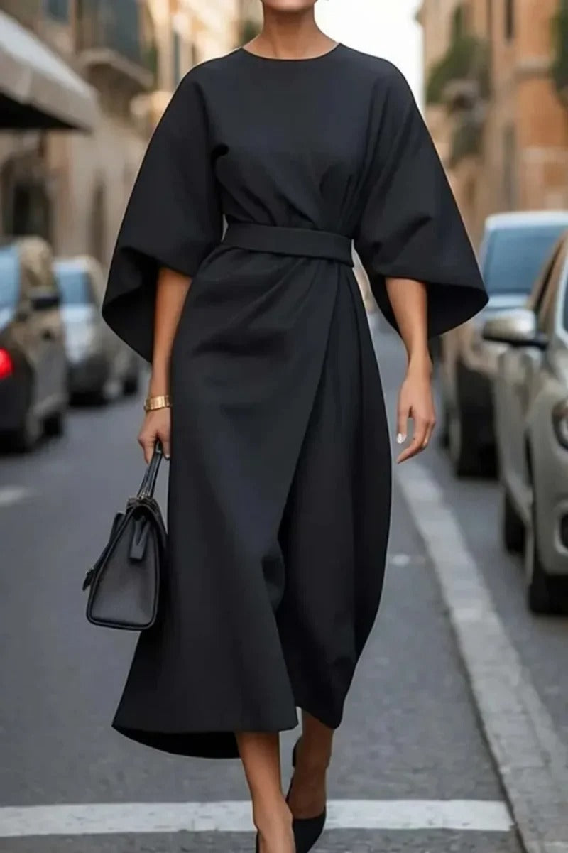 Rita - Elegant Dress With Cap Sleeves And Belt