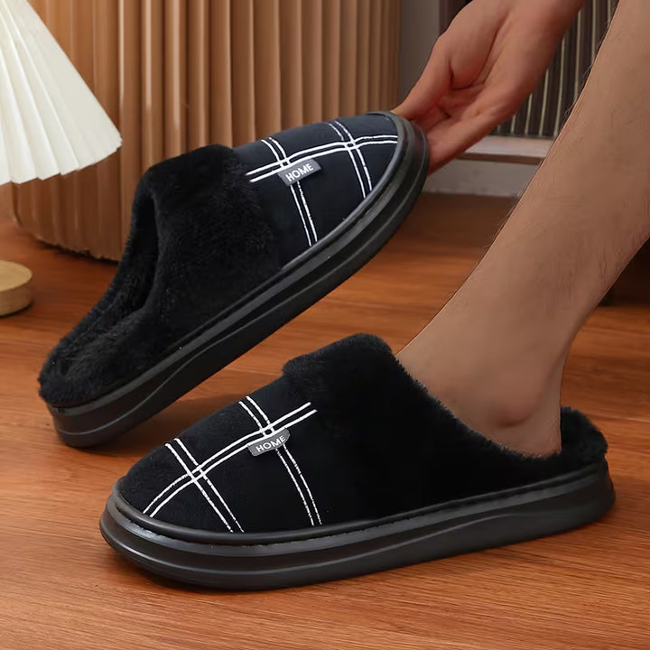 Bugra - Plush Slippers With Checkered Pattern