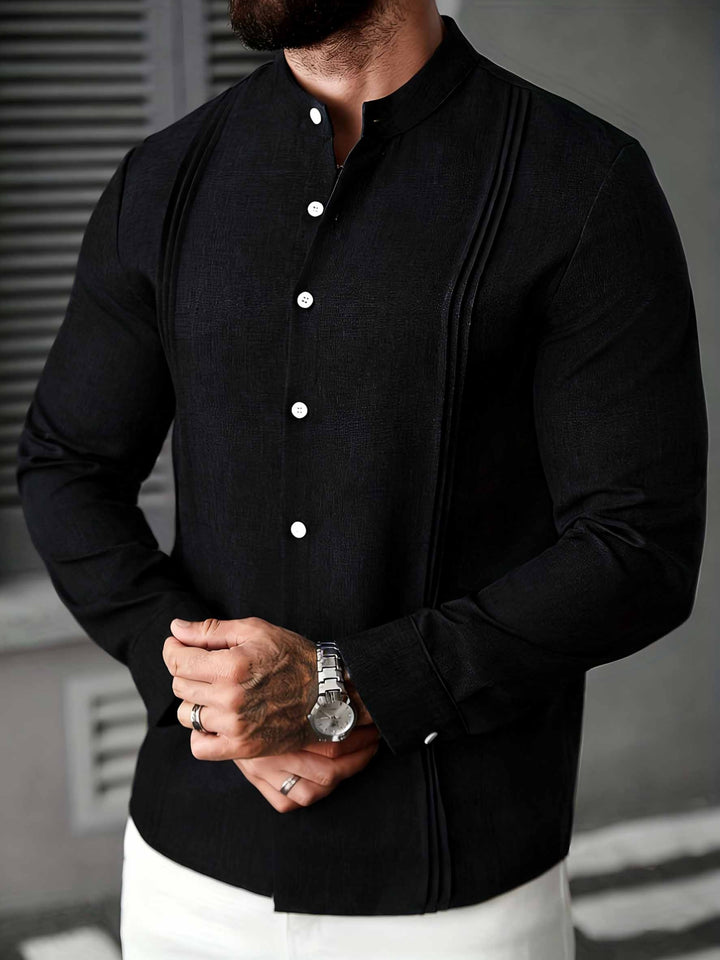 Elshan - Stand Collar Long Sleeve Shirt With Button