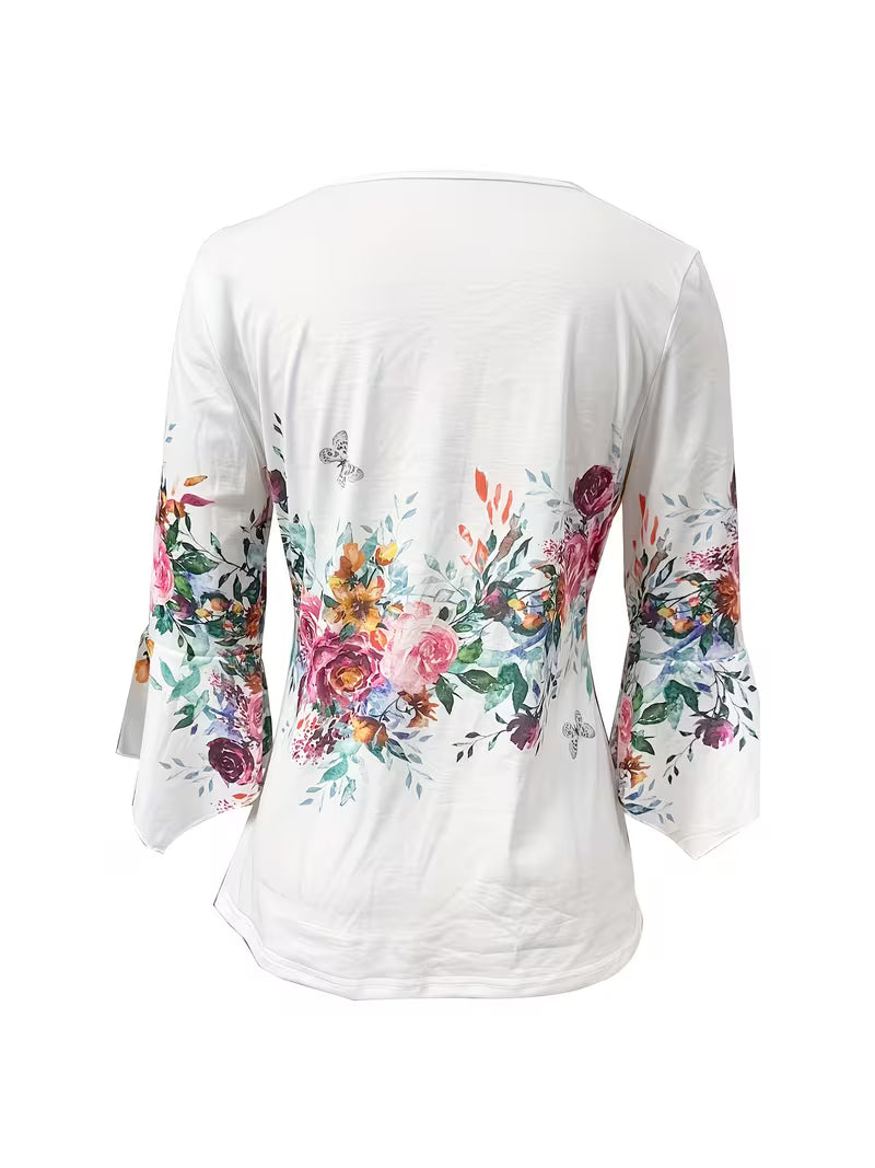 Judita - Floral Print Notched Neck Blouse