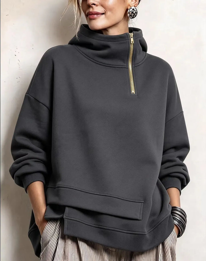 Lyona - Modern Asymmetric High-Neck Sweatshirt