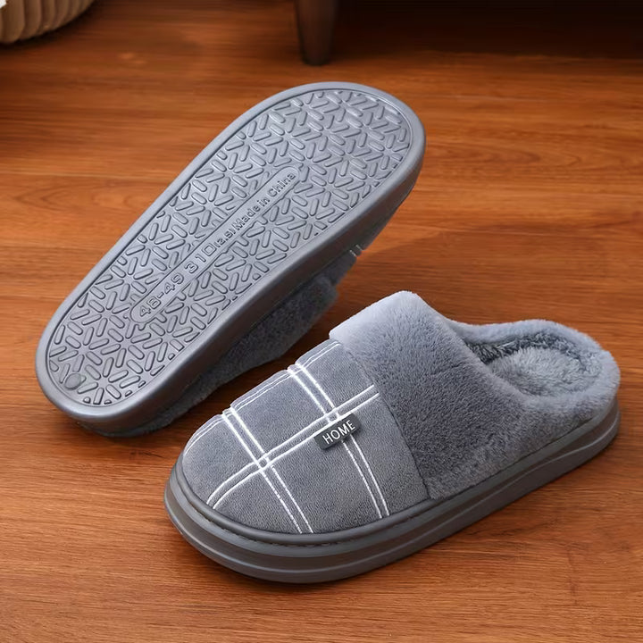 Bugra - Plush Slippers With Checkered Pattern