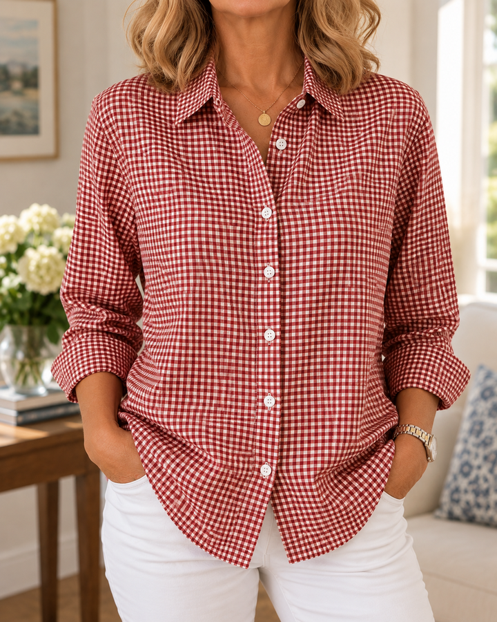 Colien - Long Sleeve Gingham Button Up Shirt