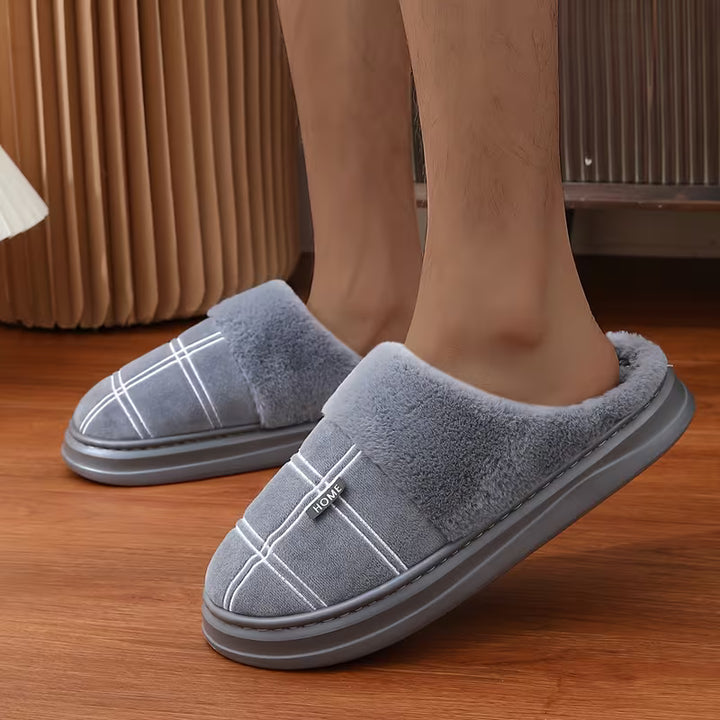 Bugra - Plush Slippers With Checkered Pattern