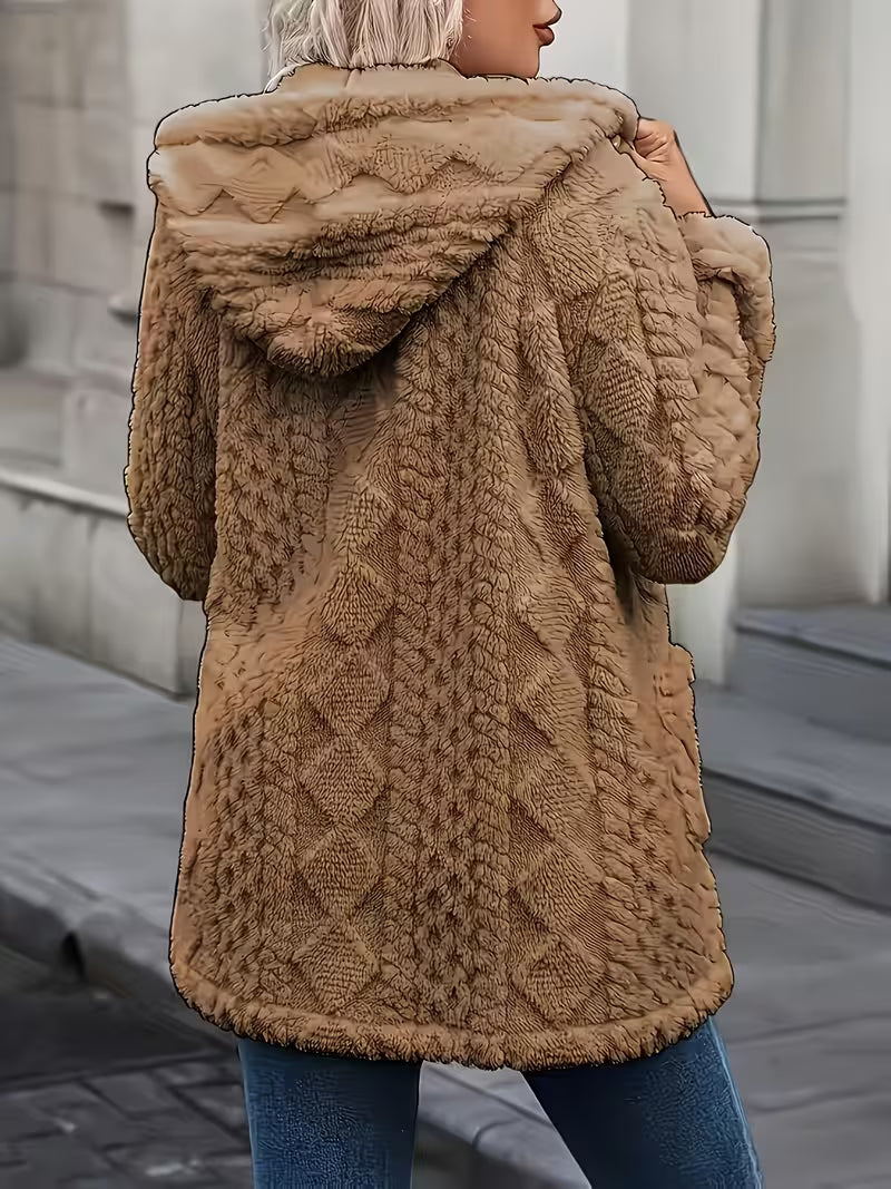 Elima - Double Sided Plush Zip-Up Hooded Cardigan