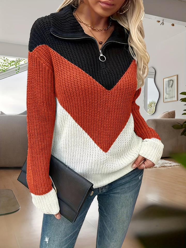 Fagina - Elegant Knitted Sweater with Half Zip