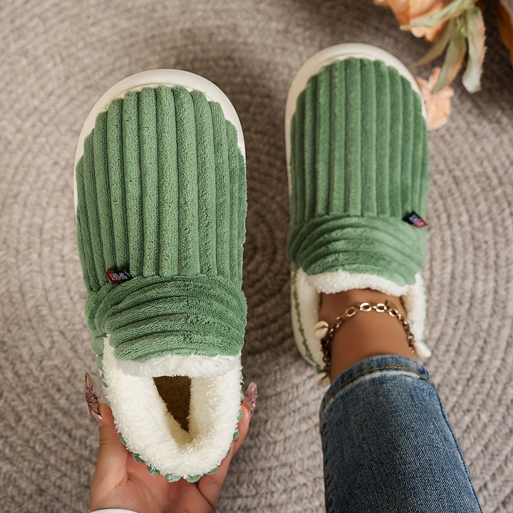 Keziban - Ribbed Slip-On Slippers With Plush Lining