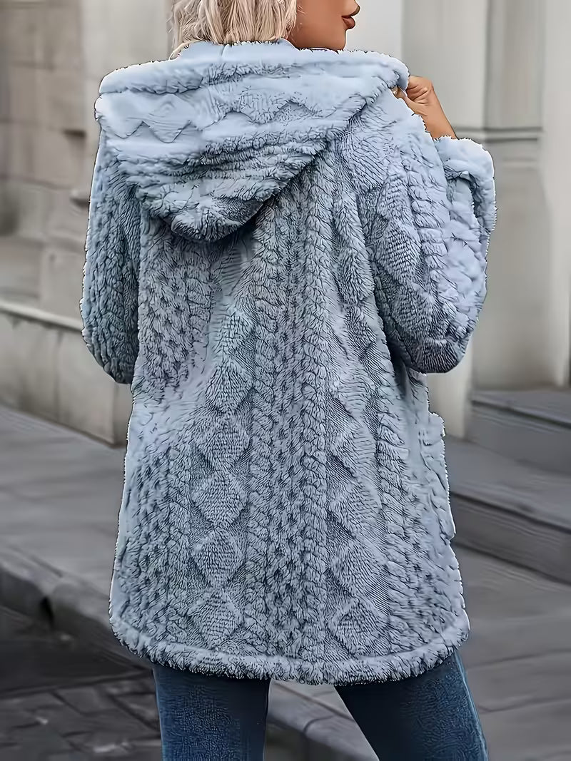 Elima - Double Sided Plush Zip-Up Hooded Cardigan
