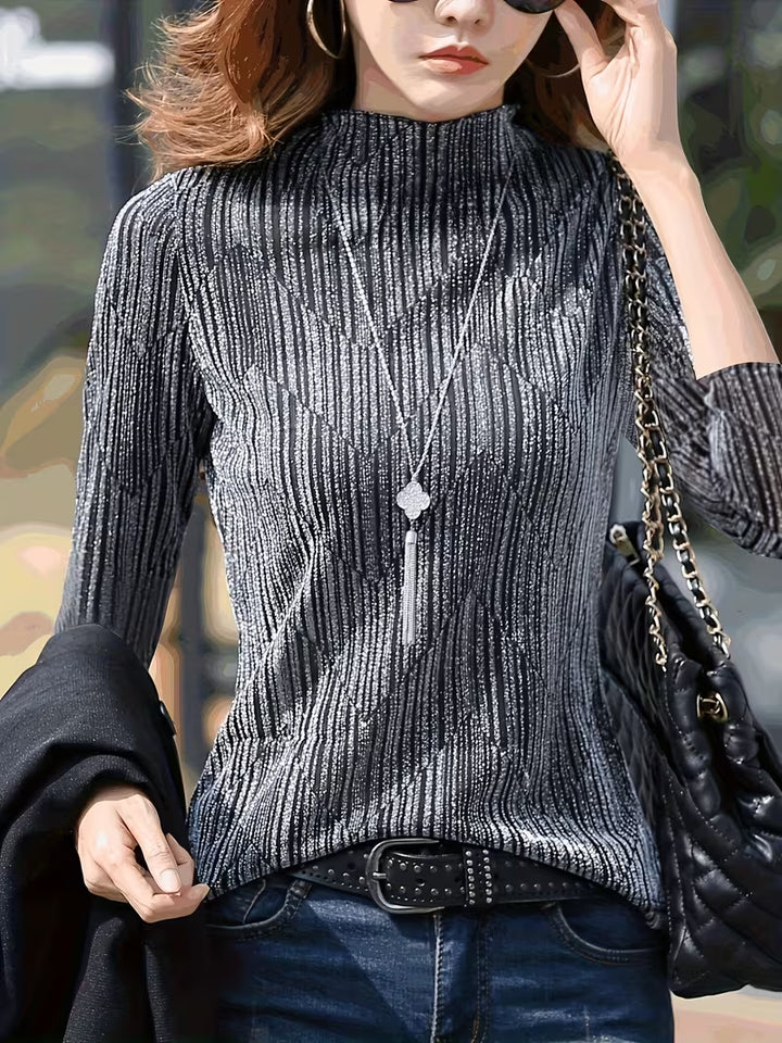 Sunija - Long Sleeve Metallic Textured Top