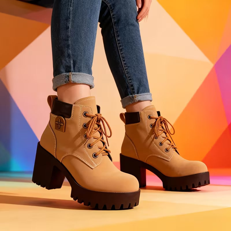 Donjeta - Lace-Up Chunky Heel Ankle Boots