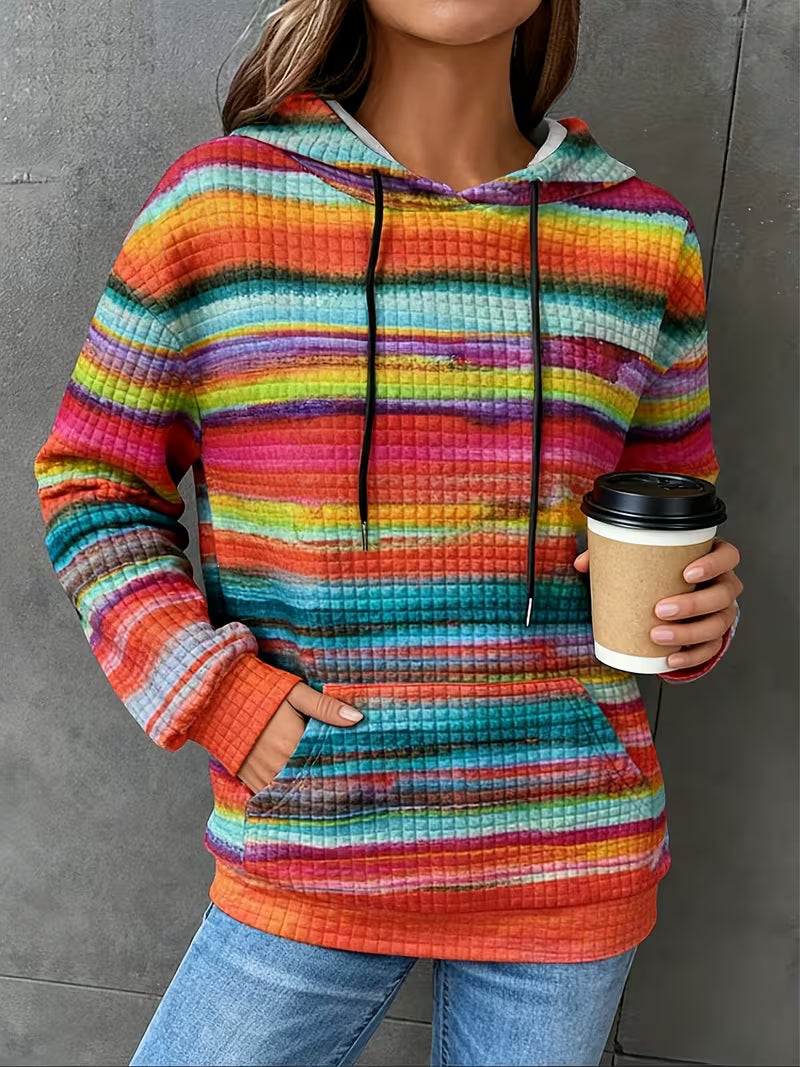 Leoiza - Rainbow Print Hooded Sweatshirt