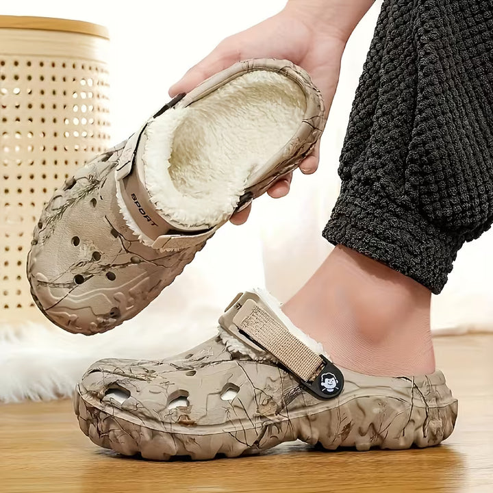 Sjoukje - Fleece Lined Camouflage Clogs with Adjustable Straps