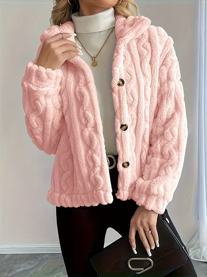 Losina - Cable Textured Fuzzy Teddy Jacket