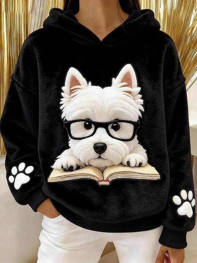 Eglantine - Terrier Print Flannel Hooded Sweatshirt
