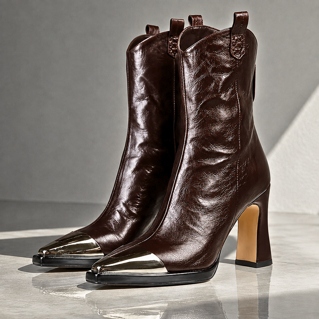 Dobila - Western Ankle Boots With Metallic Toe