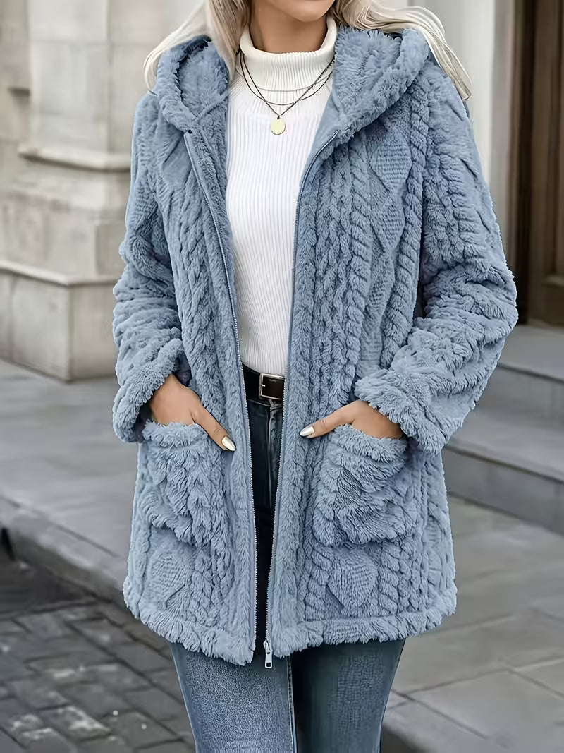 Elima - Double Sided Plush Zip-Up Hooded Cardigan