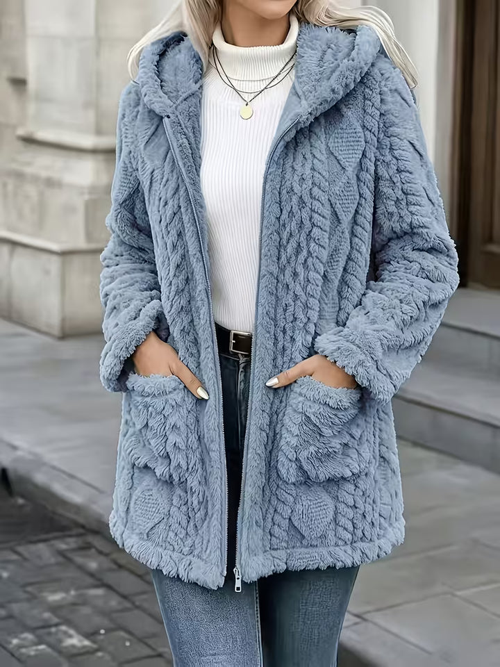 Elima - Double Sided Plush Zip-Up Hooded Cardigan