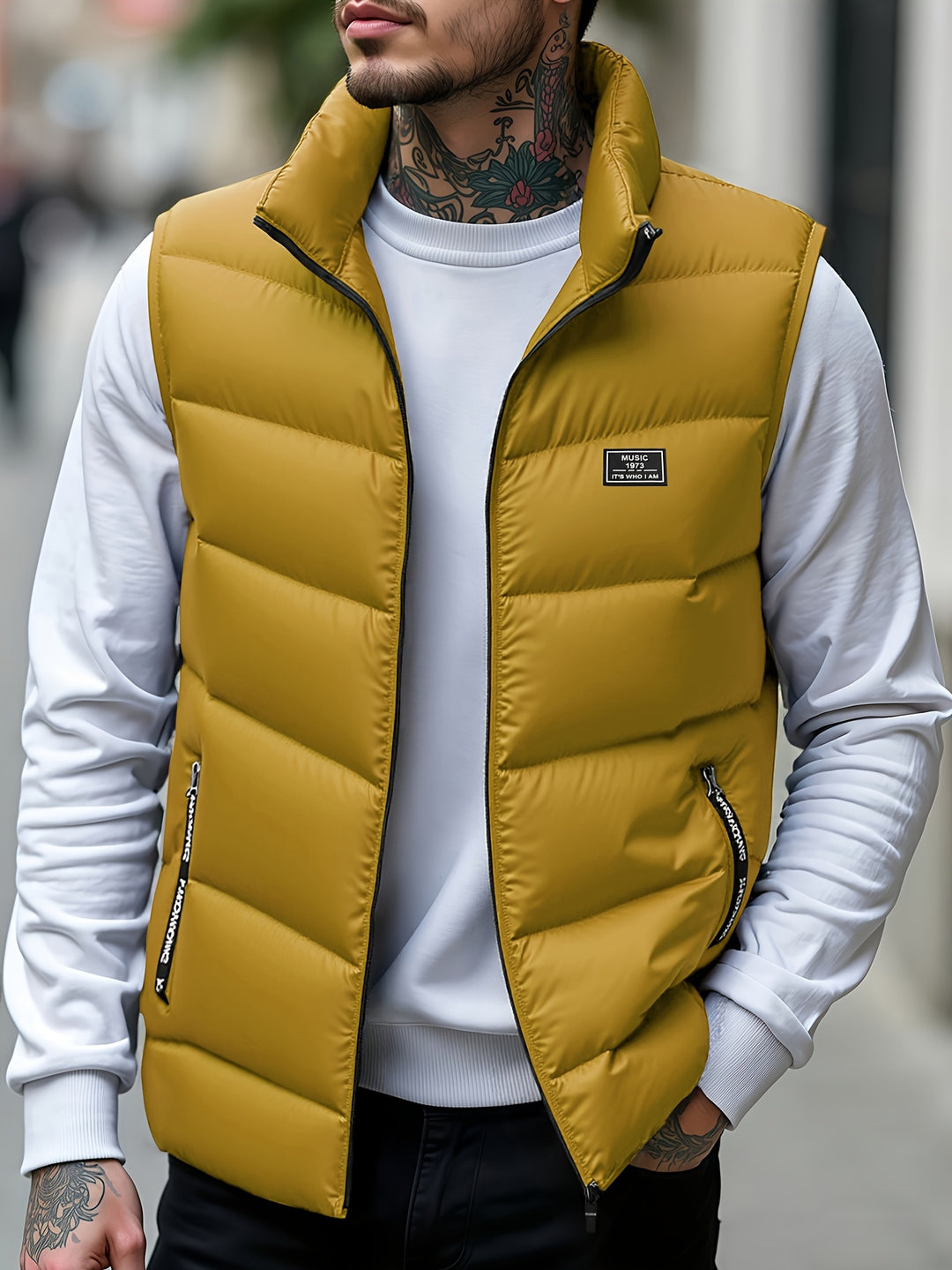 Aloyis - Puffer Vest With Stand Collar and Zippered Pockets