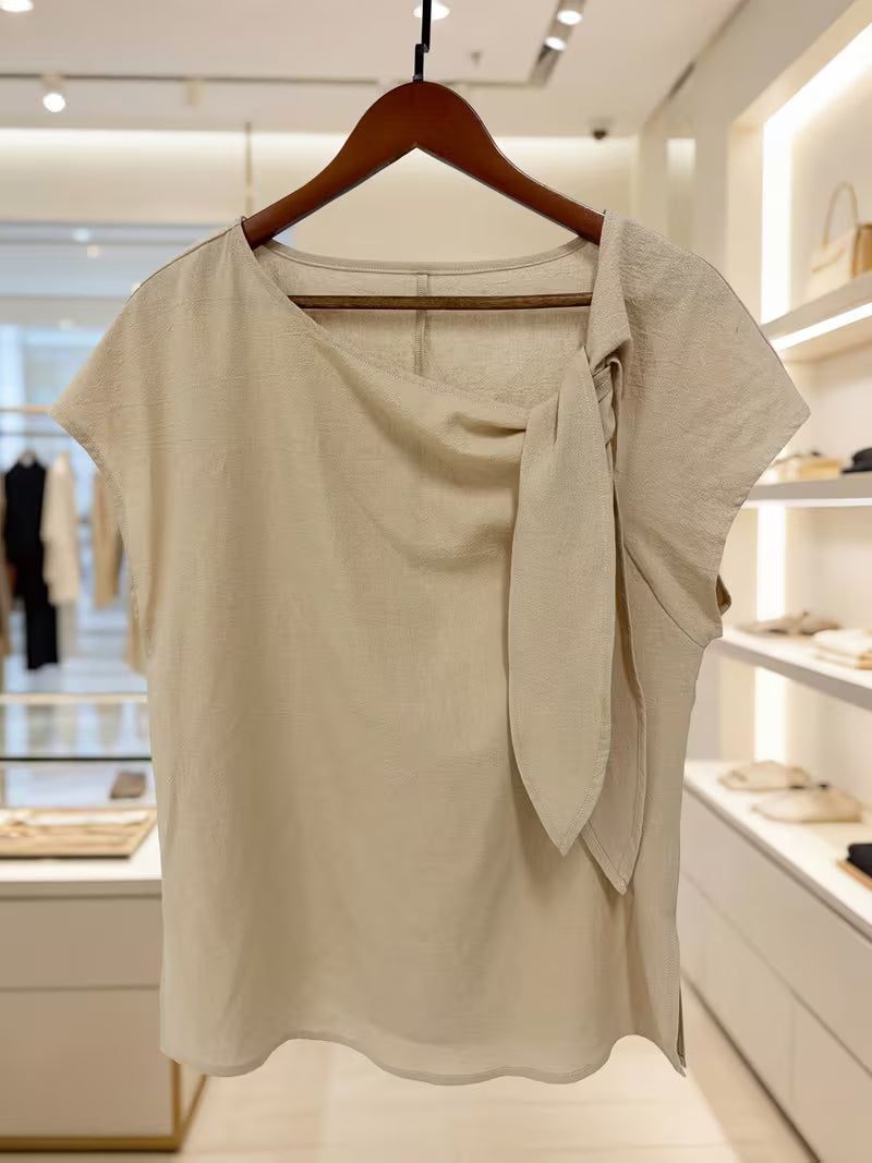 Wiliena - Tie-Neck Short Sleeve Top