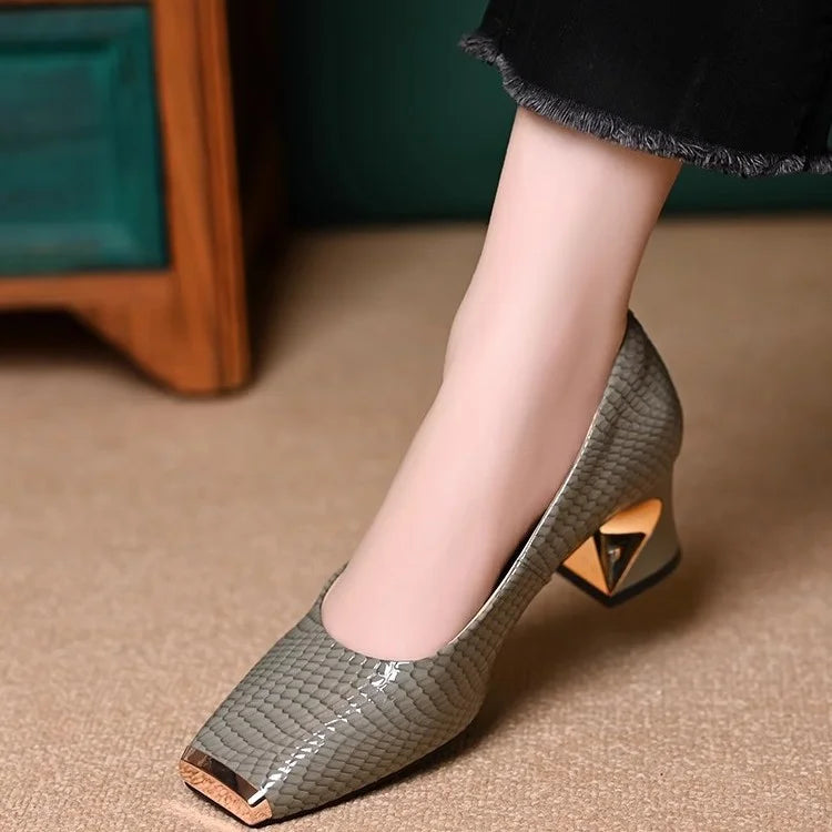 Saskiya - Snakeskin Pattern Pumps With Chunky Heel