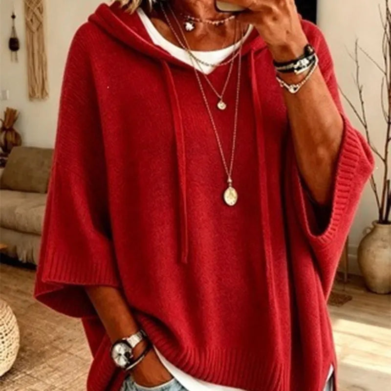 Kinala - Oversized Knit Hoodie With Drawstring