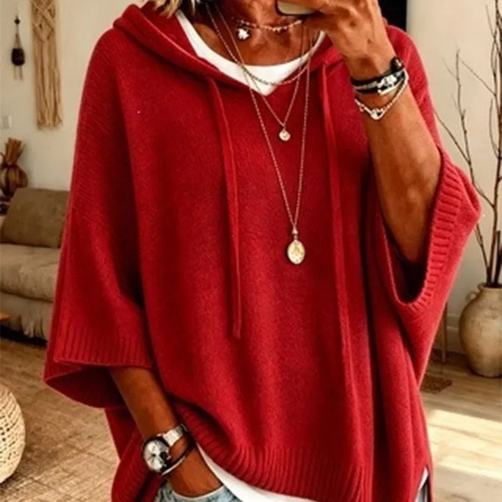 Kinala - Oversized Knit Hoodie With Drawstring