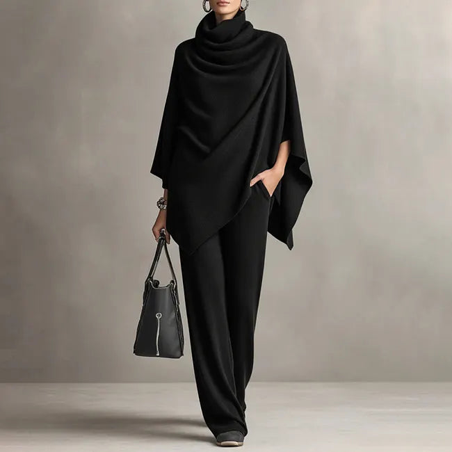 Deidraa - Cowl Neck Cape & Wide-Leg Pant Set