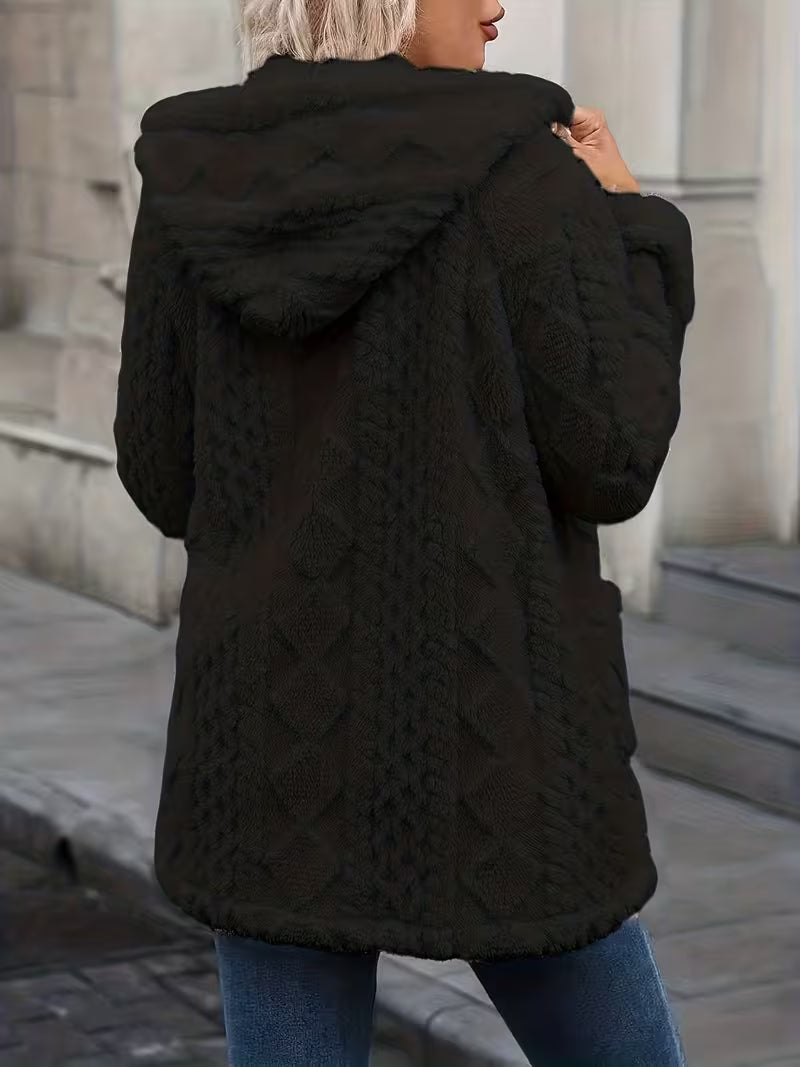 Elima - Double Sided Plush Zip-Up Hooded Cardigan