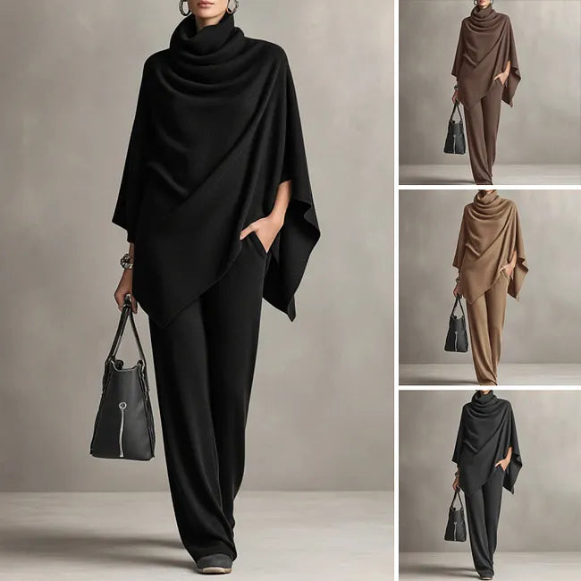 Deidraa - Cowl Neck Cape & Wide-Leg Pant Set